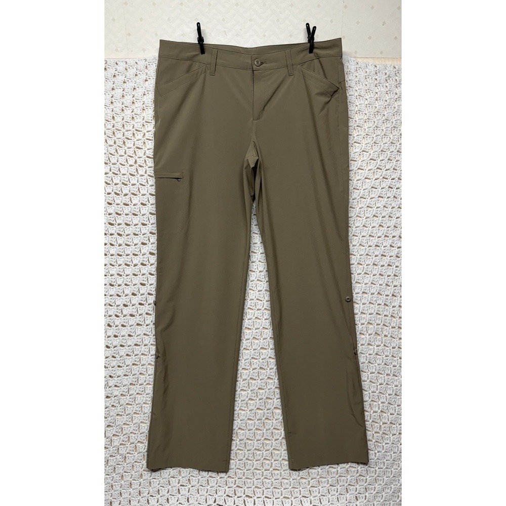 Eddie Bauer Pants Women Sz 12 Beige Straight Hiking Flat Front W35 L32 Roll Tab